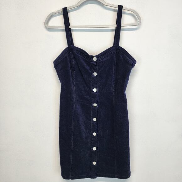 Pacsun Corduroy Dress Size L Blue Sweetheart Neck Sleeveless Smocked Y2K 90s - Picture 1 of 13